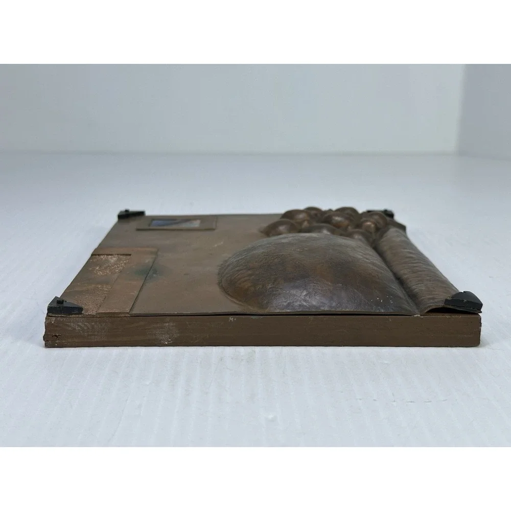 Vintage Hand Hammered Copper Wall Art Embossed Abstract Artwork Wood Base